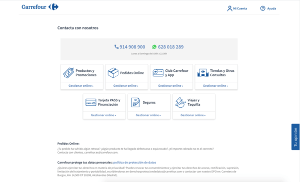 El número de atención al cliente gratuito de Carrefour Web