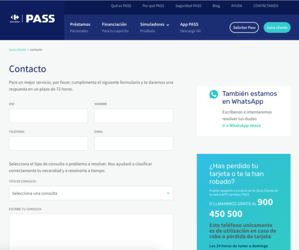 El número de atención al cliente gratuito de Carrefour Tarjeta Pass